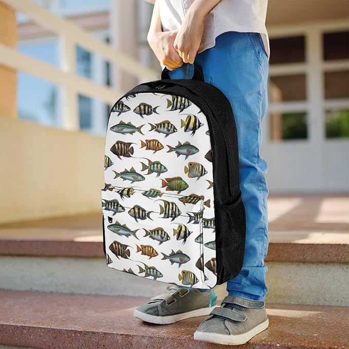 Supdreamc Lightweight Daypack Backpack for Sports Travel Running, Large Capacity Multipurpose Anti-Theft Bookbag, Sea Fish Pattern Laptop Backpack Daypack