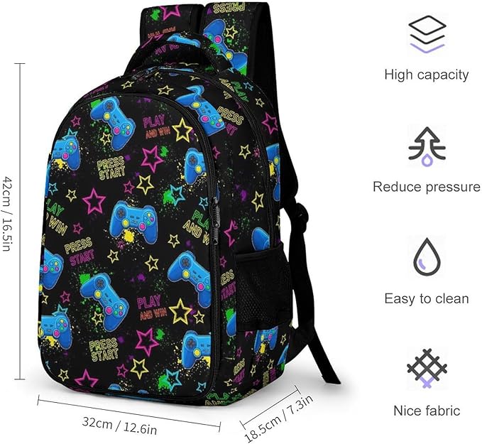 Travel Laptop Backpack Cool Blue Video Game Weapon Games Pattern for Men Women, Water Resistant Business Anti Theft Computer Bag with Multi Compartments for College Work Hiking
