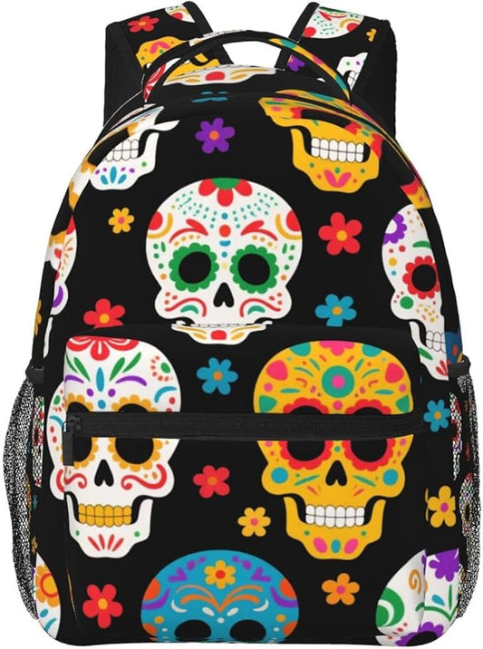 Backpack Polyester Anti-Theft Multipurpose Dead Sugar Skull Bookbag Large Capacity Laptop Book Bag Rucksack With Side Pockets