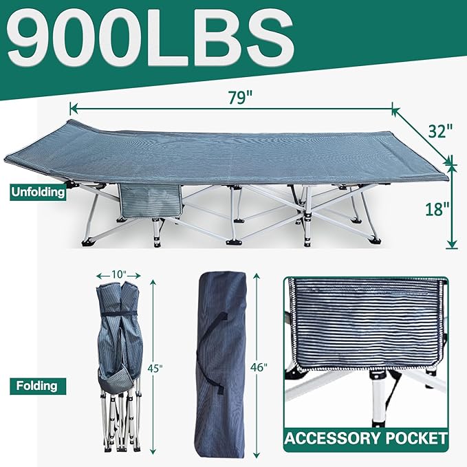 2 Pack Extra Large Cot 32" Wide Camping Cot with Mattress Comfortable Sleeping cots for Adults with Carry Bag XXL Cots for Camping Bed Folding Cot Heavy Duty for Home Outdoor Indoor