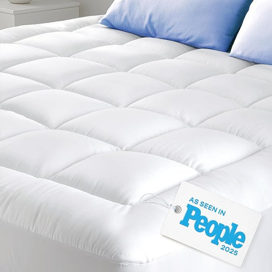 Cloud-Like Twin XL Mattress Topper - 100% Cotton Top Mattress Pad for Back Pain Relief - Breathable & Naturally Cooling for Hot Sleepers, White