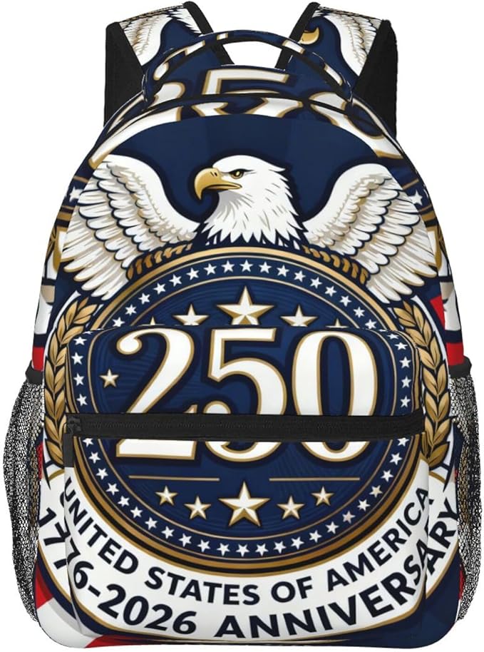 Lightweight Rucksacks for Climbing Outdoors Walking Cycling, Large Capacity Anti-Theft Multipurpose Carry On Bag, 250th Anniversary 1776-2026 Patriotic Eagle Art Camping Outdoor Backpack