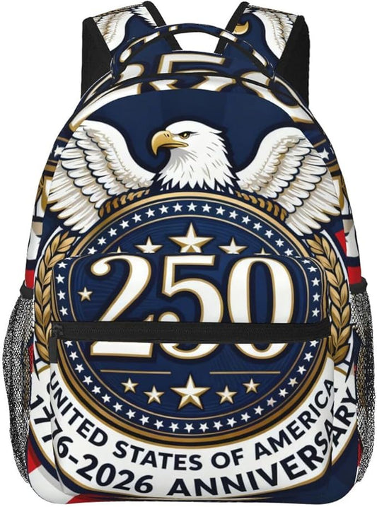 Lightweight Rucksacks for Climbing Outdoors Walking Cycling, Large Capacity Anti-Theft Multipurpose Carry On Bag, 250th Anniversary 1776-2026 Patriotic Eagle Art Camping Outdoor Backpack