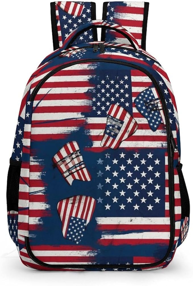 Sturdy College Bookbag Red Blue White American Flag Art, Anti Theft Water Resistant Laptop Backpack with Multi Compartments for Travel Business Hiking