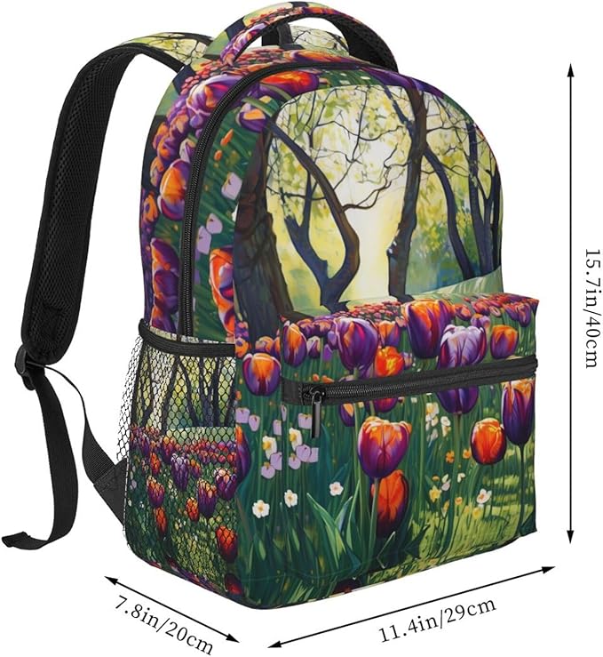 Adults Lightweight Colorful Sea Of Tulips Art Shoulder Book Bags Big Capacity Shoulder Bag With Adjustable Shoulder Straps for Trekking Work Walking Cycling