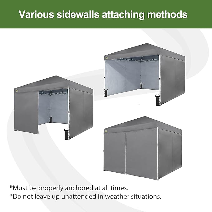 CROWN SHADES 10X10 Comercial Instant Canopy Pop Up Tent with Center Lock (10x10 with 4 Sidewalls, Grey)