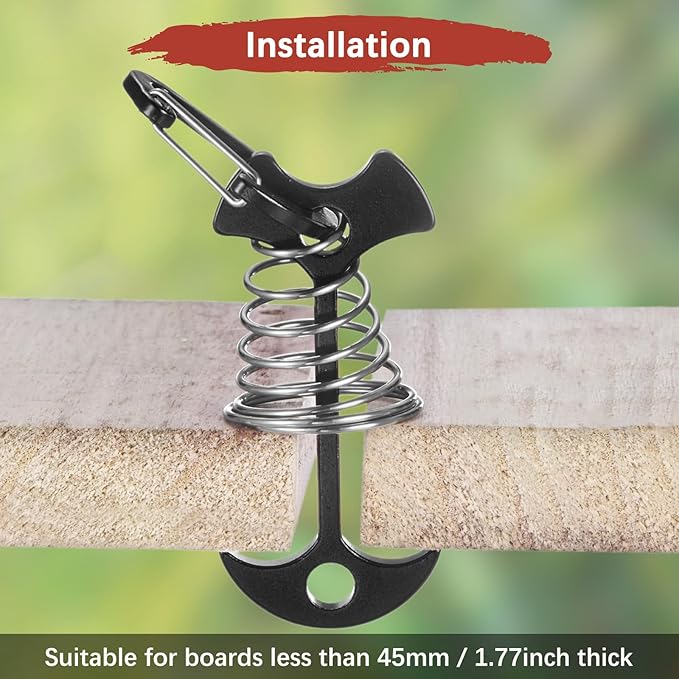 Fishbone Deck Anchor Pegs with Buckles [10PCS] - Aluminium Tent Stakes with Spring Buckle Use for Camping & Hiking - [Black] Windproof Tie Down Tent Stakes