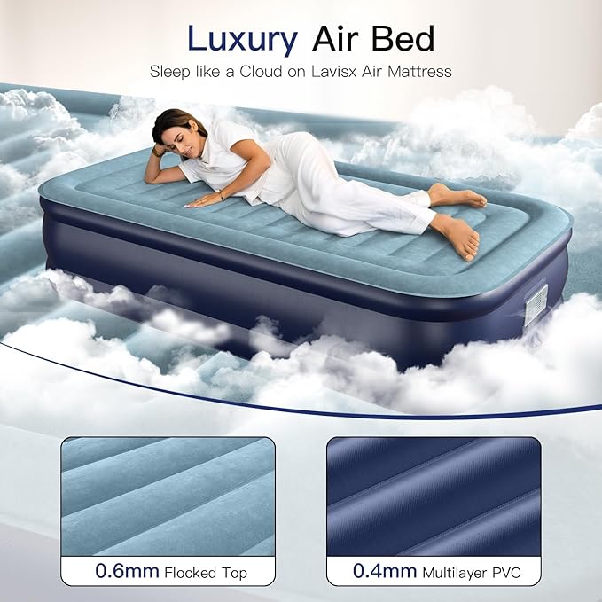 Twin Air Mattress 18” with Built in Pump, 2 Mins High Speed Inflation Luxury Auto Stop Pump Blow Up Mattress Comfort Air Bed, Colchones Inflables