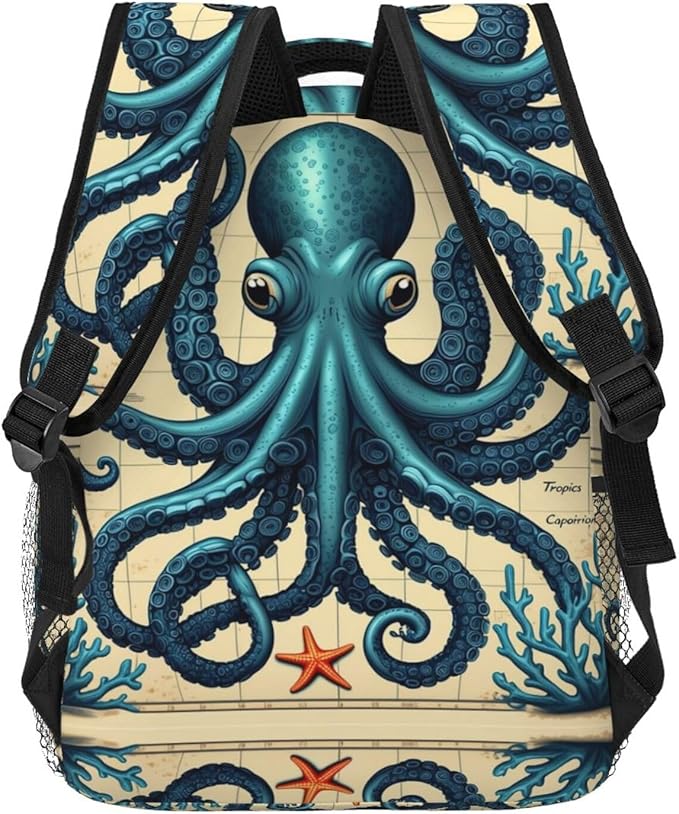 Backpack Multipurpose Anti-Theft Large Capacity Bookbag, Retro Octopus Art Travel Hiking Daypack With Side Pockets