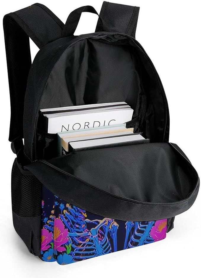 Rucksacks Multipurpose Anti-Theft Big Capacity Bookbag, Psychedelic Skeleton Love Art Travel Hiking Camping Rucksack With Padded Straps