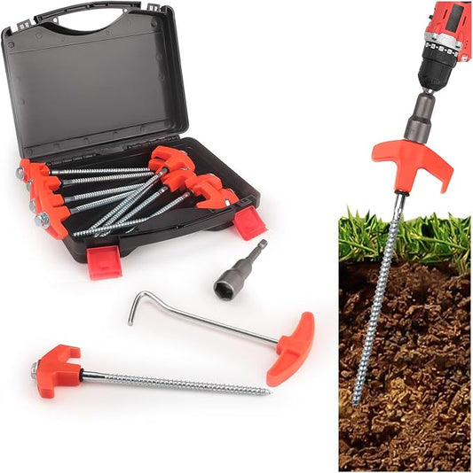 12 Pcs Tent Stakes Heavy Duty, 8 inch Ground Anchors Screw in, Screw in Tent Stakes, Camping Stakes with Storage Box, Threaded Tent Spikes with Hex Head Driver and Stake Puller, Ground Stakes