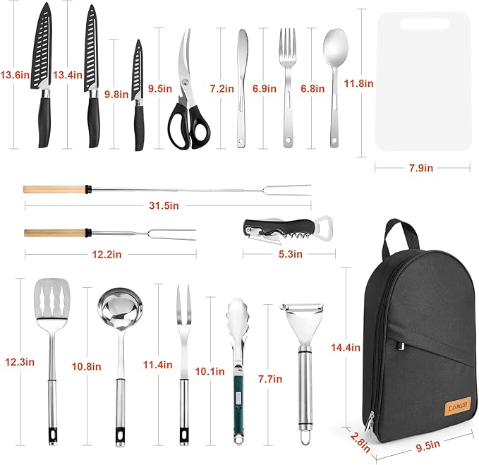 Camping Cookware Storage Bag - Camping Cooking Utensils Set Bag Camping Tool Portable Storage Bag Suitable for Knife, Fork, Spoon, Chopping Board, Chef's Knife,Kitchenware Storage