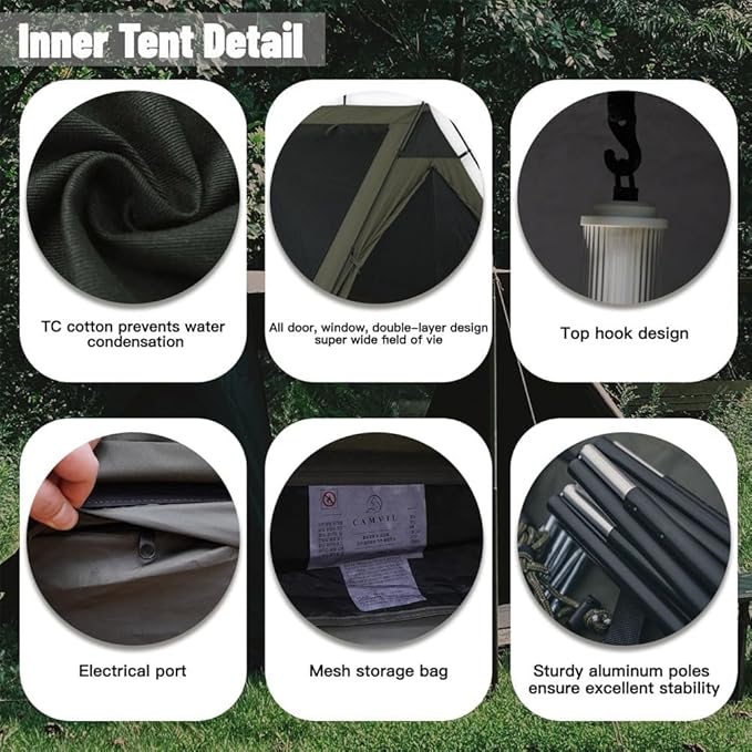 4 Person Canvas Tent with Full Rainfly&Footprint, Easy Set Up Breathable 4 Season FamilyTent for Winter Outdoor Glamping Car Camping