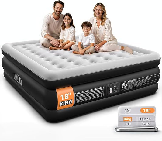 Airefina King Size Air Mattress with Built in Pump, Upgraded 18" Raised King Blow Up Air Mattress 2-4 Persons for Guests & Home, Ideal for Temporary Use, Colchones Inflables Air Bed 800 lbs