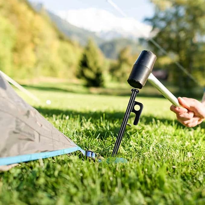 12 Pcs 16 Inch Tent Stakes Heavy Duty Metal Tent Pegs, Camping Steel Tent Stakes for Unbreakable and Inflexible Camping Backyard Rocky Ground