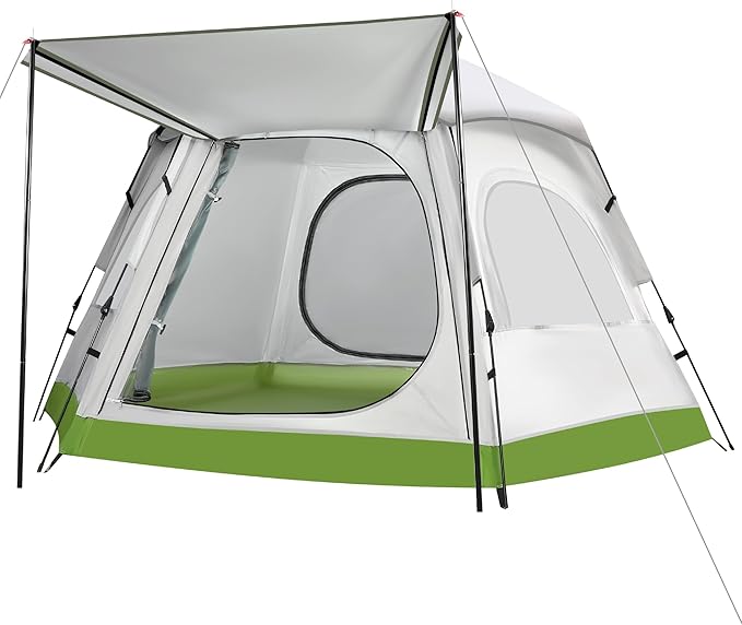 Family Camping Tent 4 Person Waterproof Cabin Tent with Awning and 4 Sided Mesh Windows Easy Setup Portable Outdoor Tent for Beach Park Mountain Hiking Fits 1 Full Air Mattress