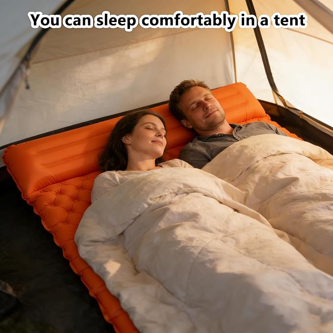 SNZ Camping Sleeping Pad, Ultralight Camping Mat with Pillow, Built-in Foot Pump Inflatable Sleeping Pads Compact for Backpacking, Tent, Travel, Outdoor Activities (Double)