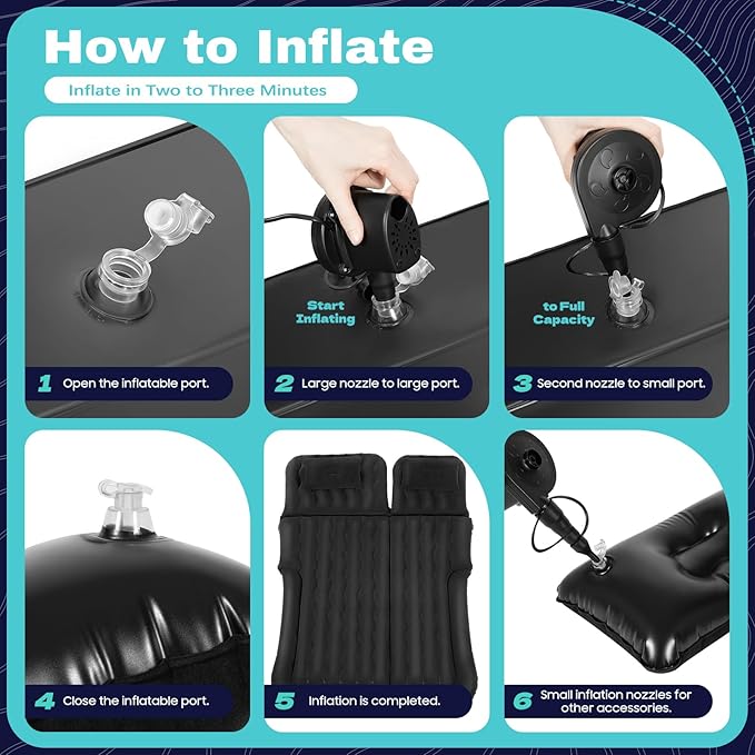 Inflatable Car Thick Air Mattress Rear Seat Inflatable Bed, SUV Inflatable Bed w/Inflatable Pump and Pillow, Foldable Design, Suitable for Camping and Car Travel