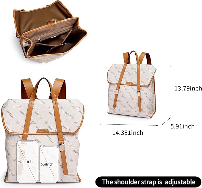 Large Backpack Purse for Women and Men Anti-theft PU Leather Fashion Designer Vintage Rucksack Travel Shoulder Bags Convertible Camping School Bussiness College 209B Beige