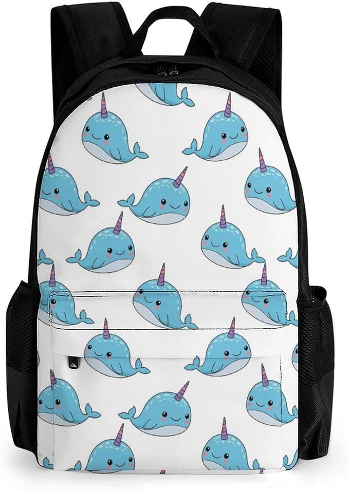 Backpack Polyester Multipurpose Anti-Theft Unicorn Whale Narwhal Shoulder Bag Big Capacity Gym Outdoor Hiking Backpack With Padded Straps