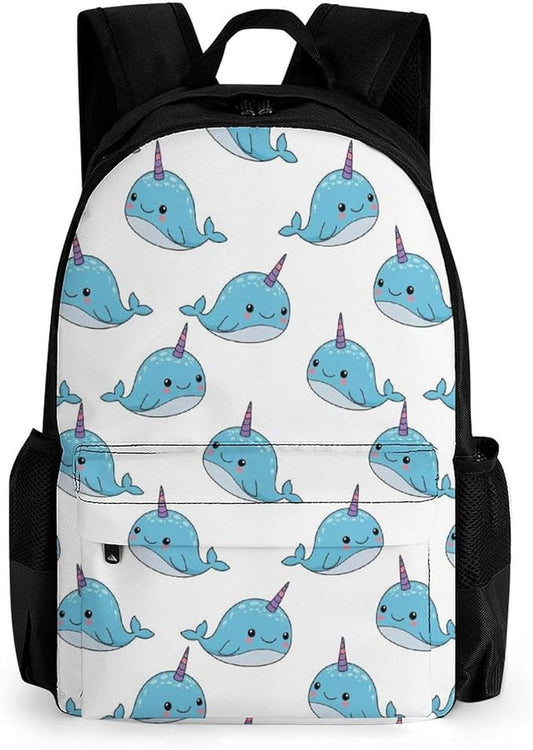 Backpack Polyester Multipurpose Anti-Theft Unicorn Whale Narwhal Shoulder Bag Big Capacity Gym Outdoor Hiking Backpack With Padded Straps