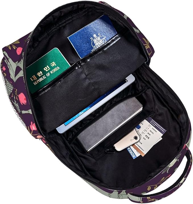 Polyester Daypack for Camping Travel Walking Cycling, Big Capacity Anti-Theft Multipurpose Bookbag, Brahman Cow Floral Camping Outdoor Backpack