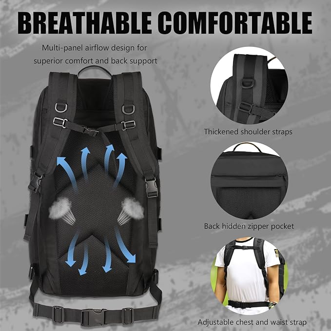 Protector Plus Tactical Travel Backpack 60L Military MOLLE Duffel Bag (Rain Cover & Patch Included)