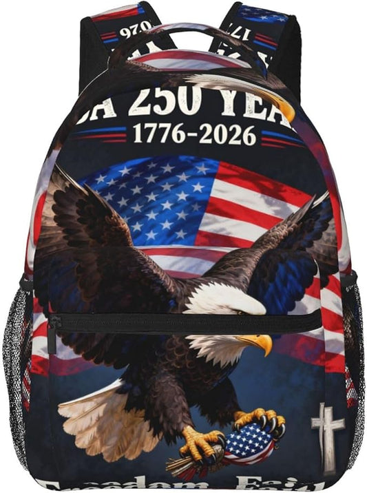 Rucksack Anti-Theft Multipurpose Big Capacity Carry On Bag, 250th Anniversary Freedom Eagle Art Traveling Camping Backpack With Side Pockets