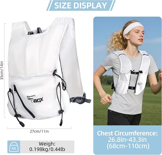 Hydration Backpack for Women Men, Lightweight Running Vest with 1.5L Water Bladder, Breathable Water Backpack for Hiking Running Cycling Climbing-White/Black