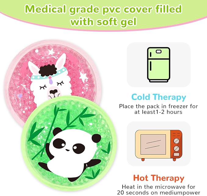 Kids Ice Packs for Boo Boos, Boo Boo Ice Packs for Kids, 2 Packs Cute Hot Cold Gel ice Packs for Injuries Reusable for Kid's Fever, Pain Relief, Wisdom Teeth, First Aid and Head, Arms, Legs Injuries