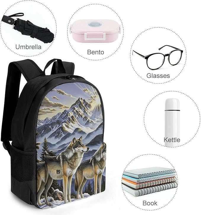 Daypack Bookbag Multipurpose Anti-Theft Big Capacity Carry On Bag, Alaska Dog Family Mountain Travel Hiking Camping Rucksack With Padded Straps