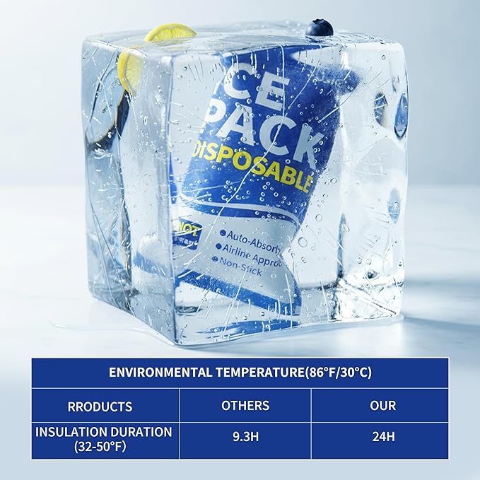 Disposable Dry Ice Packs for Shipping Non-Stick for Food, Double-Sided Absorption Leak-Proof Cold Packs for Cooler, Camping, Beach Bags, Picnics,Outdoor Events, Takeout Delivery