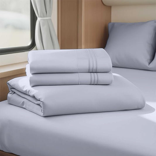 Hearth & Harbor Short Queen Sheets for RV, Grey Lavender RV Queen Sheets, Silky Soft 1800 Microfiber Bed Sheet for Camper, 4 Piece RV Bedding with Pillowcases