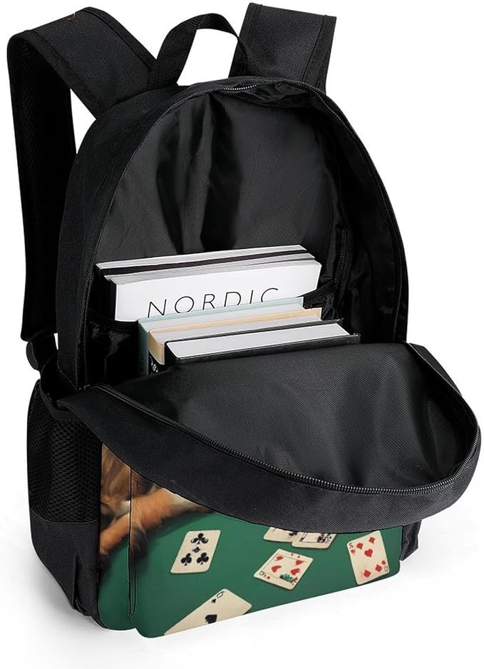 Men Women Polyester Dogs Playing Poker Cards Library Funny Dog Daypack Bookbag Big Capacity Shoulder Bag With Padded Straps for Climbing Travel Walking Cycling