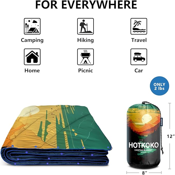 Camping Blanket,Puffy Printed Camp Blankets Lightweight Packable for Outdoor Camping,Traveling, Stadium, Hiking, Picnics