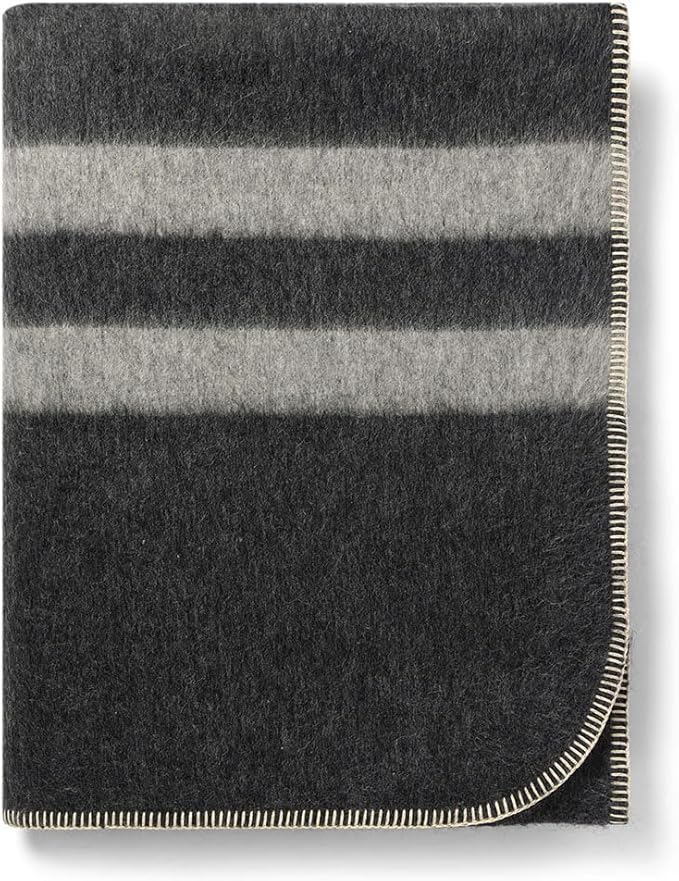 Thick Alpaca Wool Blanket Heavyweight for Camping Outdoors or Using Indoors | Soft Peruvian Alpaca Wool Blankets (Dark Gray - Soft Gray Stripes, Twin)