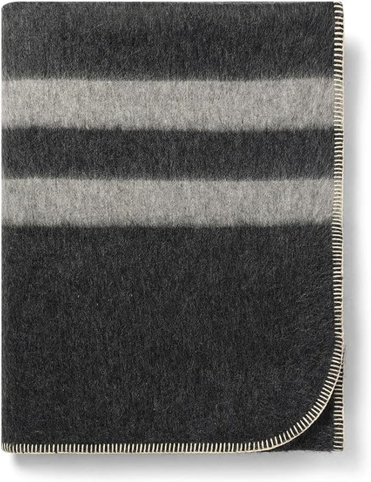 Thick Alpaca Wool Blanket Heavyweight for Camping Outdoors or Using Indoors | Soft Peruvian Alpaca Wool Blankets (Dark Gray - Soft Gray Stripes, Twin)