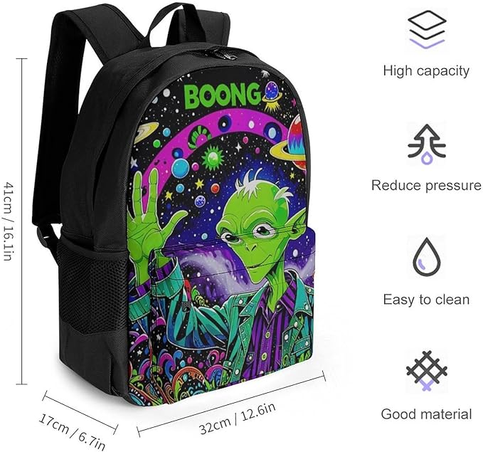 Supdreamc Daypack Bookbag Multipurpose Anti-Theft Big Capacity Carry On Bag, Psychedelic Space Alien Art Travel Hiking Camping Rucksack With Padded Straps