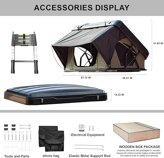 Naturnest Rooftop Tent Hard Shell, Easy to Use Extra Space 2-3 Person Camping Tent with LED Lighting, Waterproof UV Shade Privacy 4 Season Tent for Trucks, Jeeps, SUVs, Vans and Trailers
