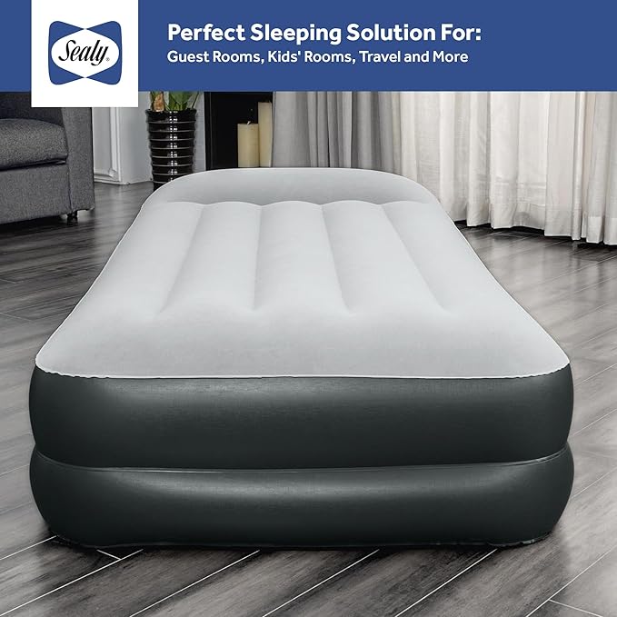 Sealy Tritech 16” Inflatable Air Mattress Bed with Built-in Pump, Storage Bag, and Repair Patch for Indoor and Outdoor Use, Twin
