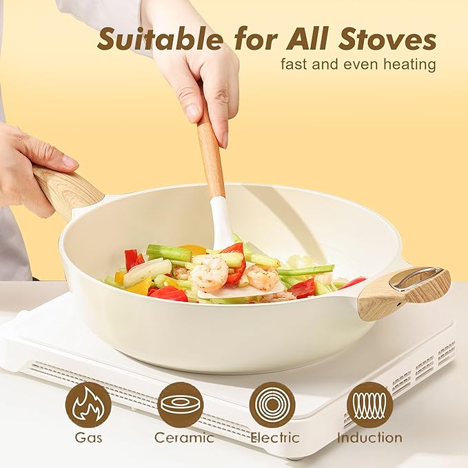 SENSARTE Ceramic Nonstick Frying Pan Skillet with Lid, 10.5 Inch Deep Frying Pan, 3.8 Qt Saute Pan, Induction Pan, Healthy Non Toxic Cooking Pan with Helper Handle, PFOA PFAS PTFE Free