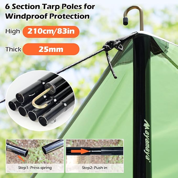 AYAMAYA Camping Tarp with Poles Heavy Duty, 10 x 15 FT Extra Large Waterproof Tarp Tent Awning, Hammock Rain Fly Sun Shelter for Camping, Beach, Picnic, Outdoor Activities