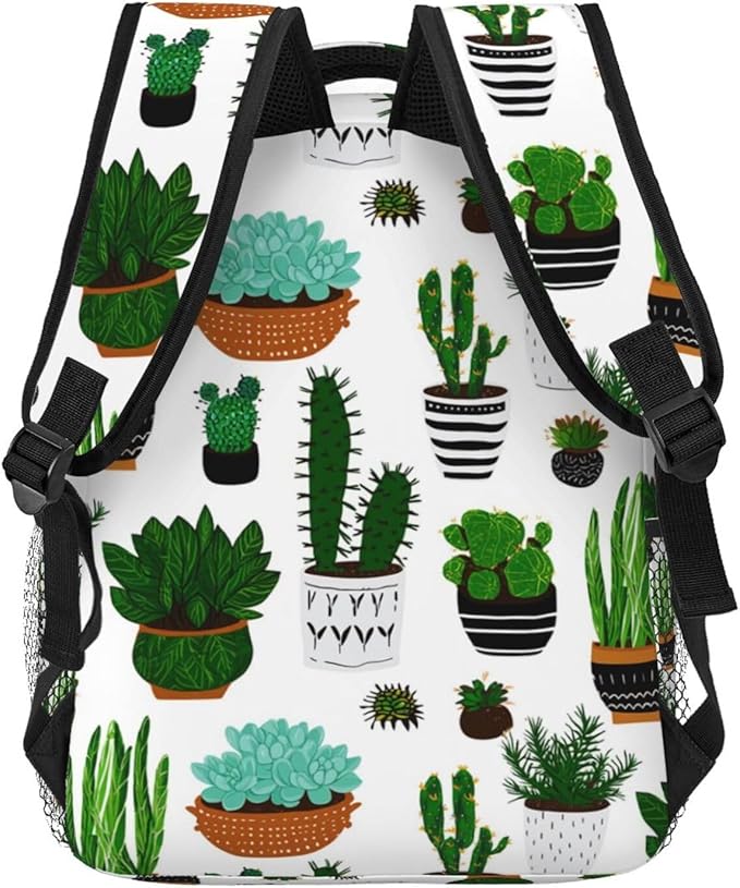 Men Women Lightweight Green Cactus Art Backpack Large Capacity Bookbag With Smooth Zippers for Gym Business Running