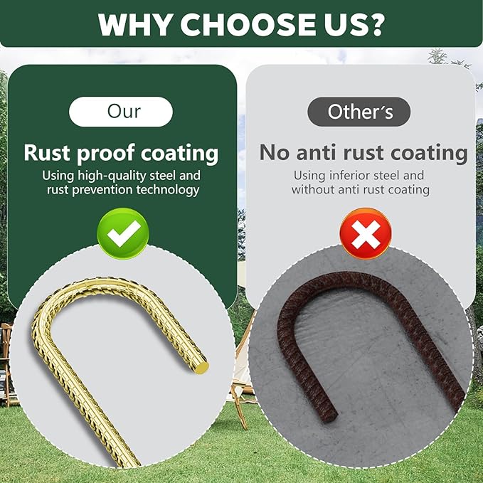 20 Pieces 12 Inch Long 1/4In Diameter Heavy Duty J Hooks,Heavy Duty Rebar Metal Fence Ground Garden Tent Stakes,Ground Spikes Anchors for Fencing,Outdoor Chicken Wire Trellis Stakes,Anti-Rust Golden