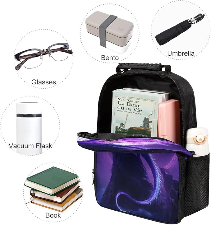 Backpack Lightweight Anti-Theft Multipurpose Purple Dragon Art Shoulder Bag Large Capacity Travel Hiking Backpack With Padded Straps