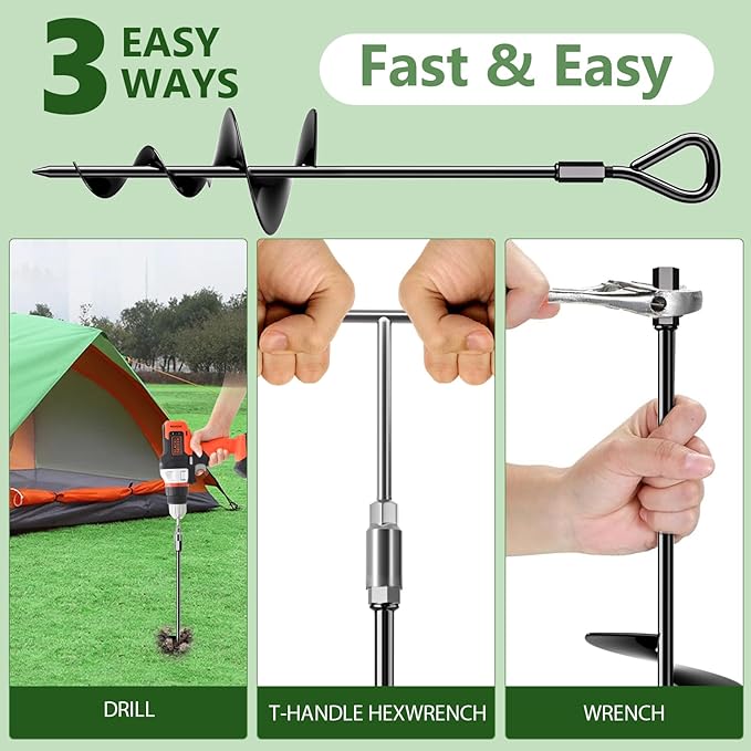 Phopich 18''/30" Long Ground Anchor, Heavy Duty Earth Anchors Ground Anchors Screw in Kit with T-Handle Hex Wrench for Camping Tent, Swing Sets, Securing Animals, Sheds, Trampoline