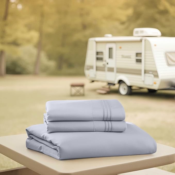 Hearth & Harbor Short Queen Sheets for RV, Grey Lavender RV Queen Sheets, Silky Soft 1800 Microfiber Bed Sheet for Camper, 4 Piece RV Bedding with Pillowcases