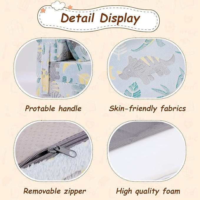 Folding Sofa Bed Floor Mattress for Kids with Pillow, Toddler Glow in Dark Washable Couch Folding Mat for Daycare, Child Dinosaur Chair with Storage Bag for Playroom, Camping, Green
