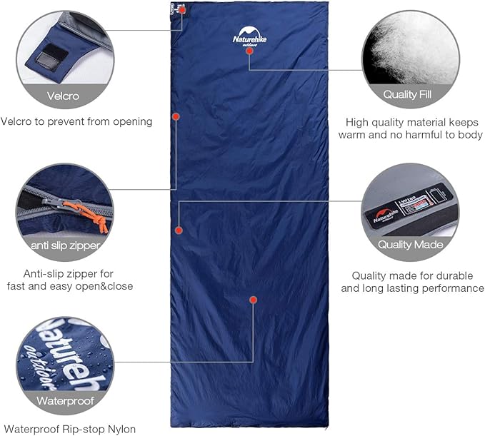 Naturehike Lightweight Compact Sleeping Bag, 59℉/32℉ Envelope Ultralight Backpacking Sleeping Bag Portable, Waterproof with Compression Sack for Cold&Warm, Camping, Traveling, Hiking