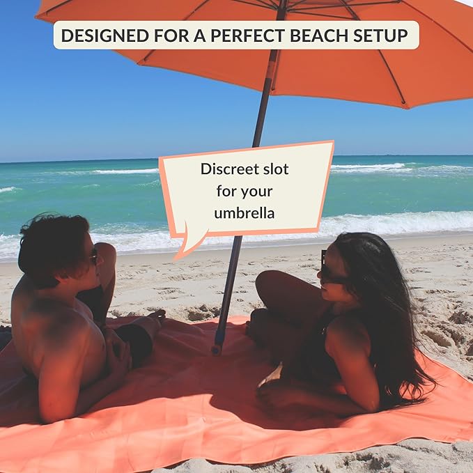 Plush Microfiber Beach Blanket, Extra Large Beach Mat for 3-6 Persons, Sandproof, Windproof | Hole for Umbrella, Corner Sand Pockets to Fight Wind (Bag for Blanket Included)